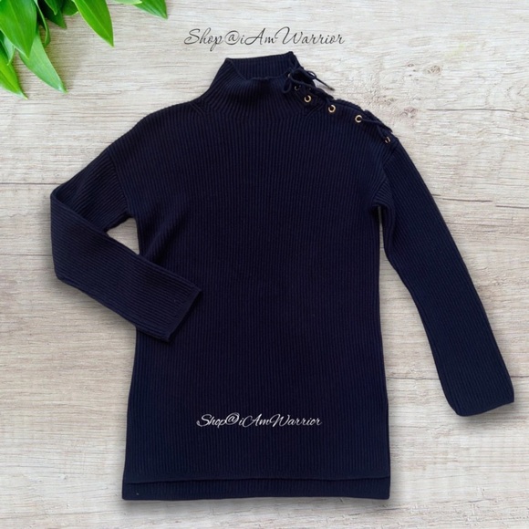 J.Crew navy lace up mock neck tunic sweater *shop@iamwarrior - Picture 2 of 8